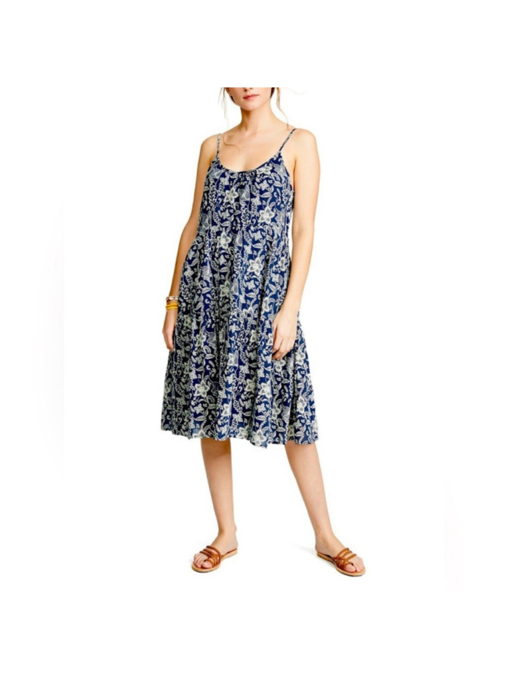 Roller Rabbit POM Dakota Dress XS Navy Floral Boho Midi Adjustable Strap Cotton - Picture 10 of 11